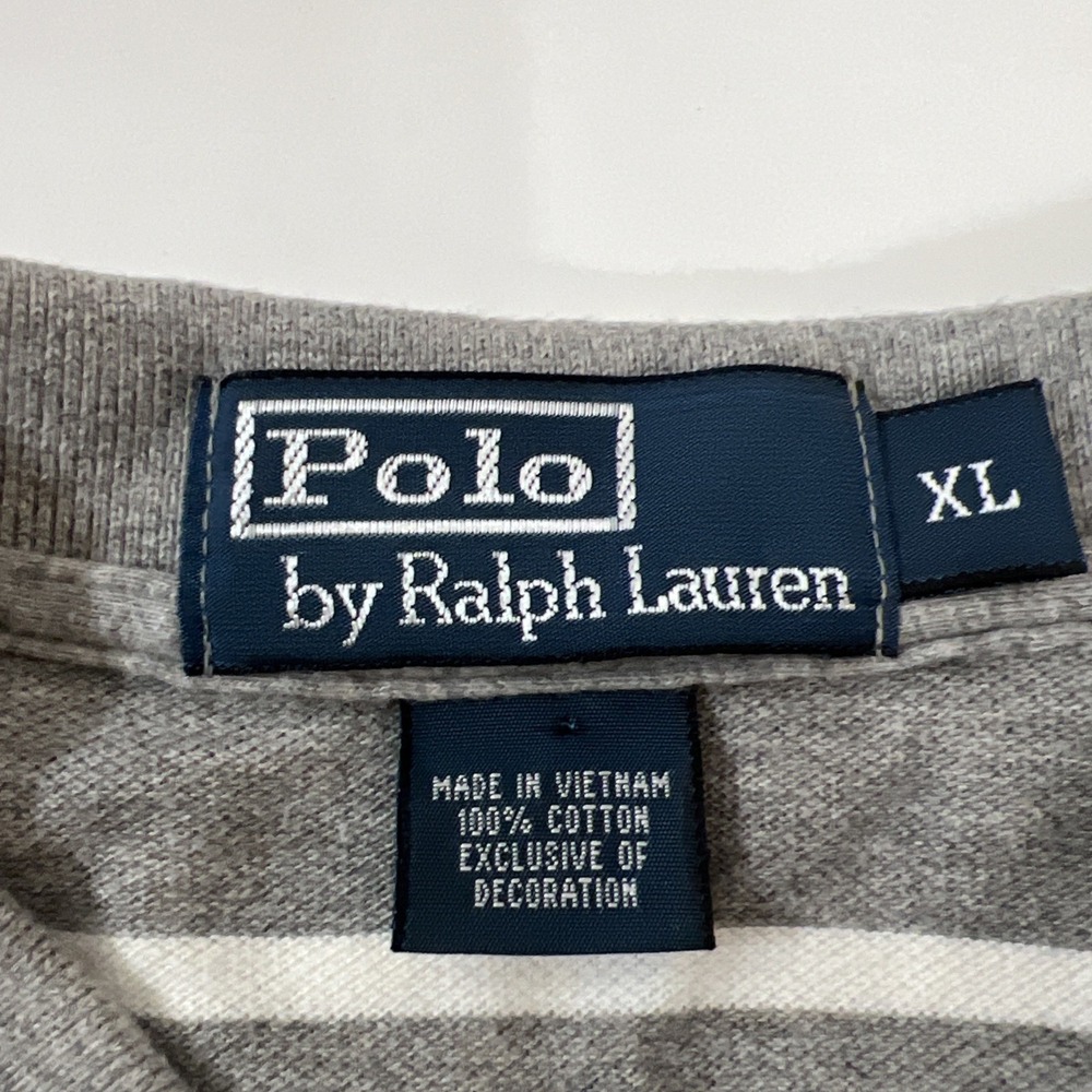 Polo Ralph Lauren Men's Gray White Striped Polo Shirt Size X Large Cotton - Picture 4 of 7